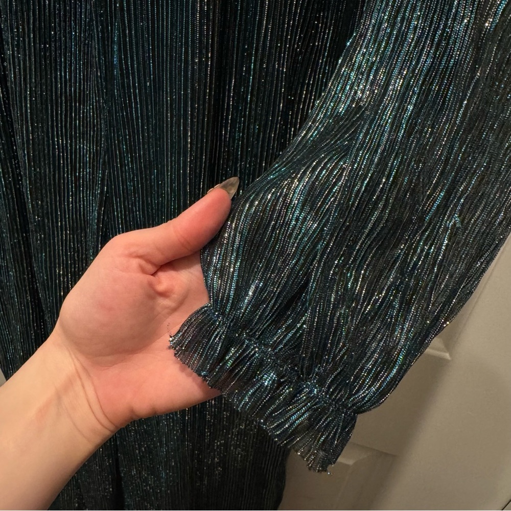 Women's Deep V-Neck Long Sleeve Wide-Leg Jumpsuit - Teal - Picture 4 of 7